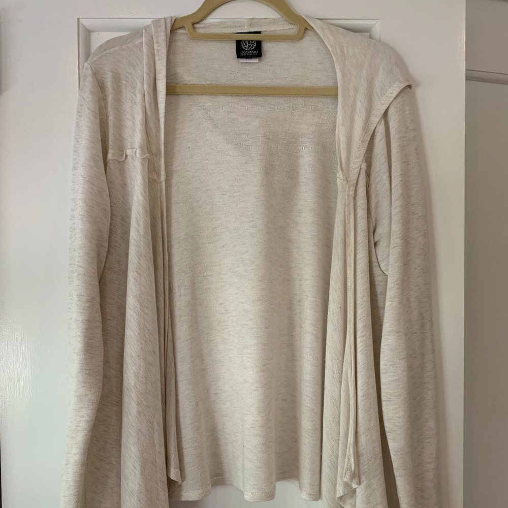 Cream color cardigan, size small, hood in back